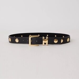 B-Low the Belt Phinix Moto Leather Black and Gold Studded Belt Size XL Suede Lng